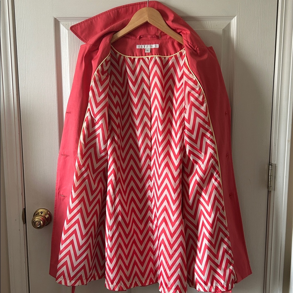 Via Spiga‎ Womens Spring Midi Length Belted Hooded Trench Coat in Coral Size XL - Picture 12 of 14